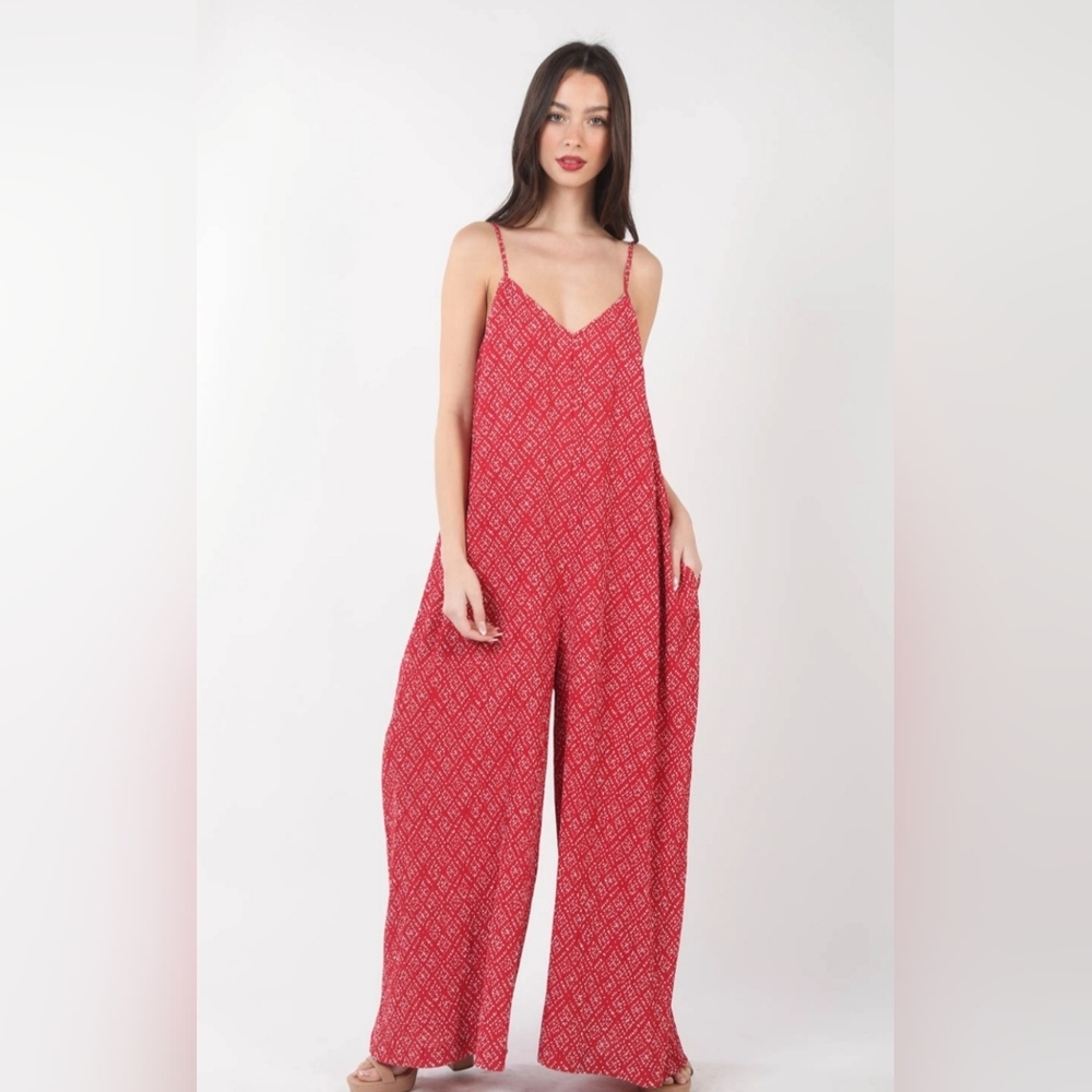 Red Patterned Women's Jumpsuit